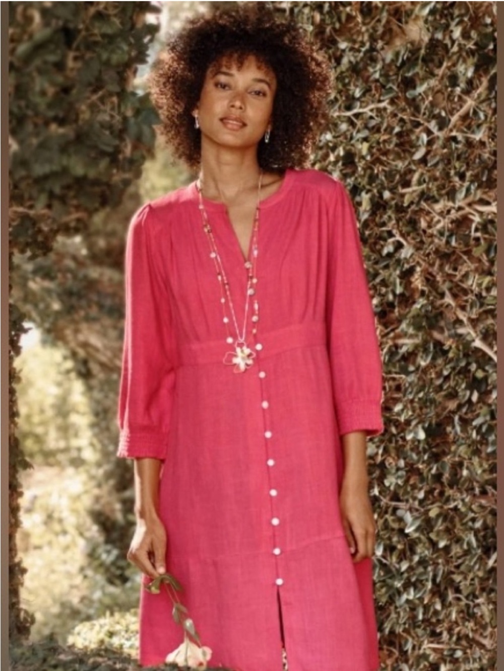 J Jill NWT Courtyard Dress Coral Guava Linen Blend Button Front Coastal Size 2X